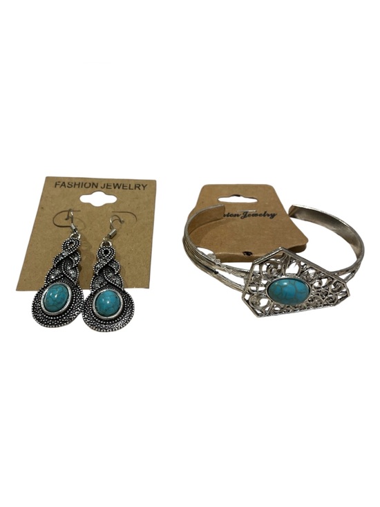 Unknown Jewelry - Turquoise & Silver Tone Dangle Fashion Earrings and Bracelet